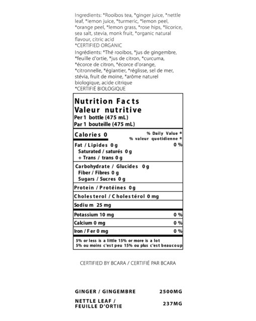 nutrition label for thrive remedies recovery flavour