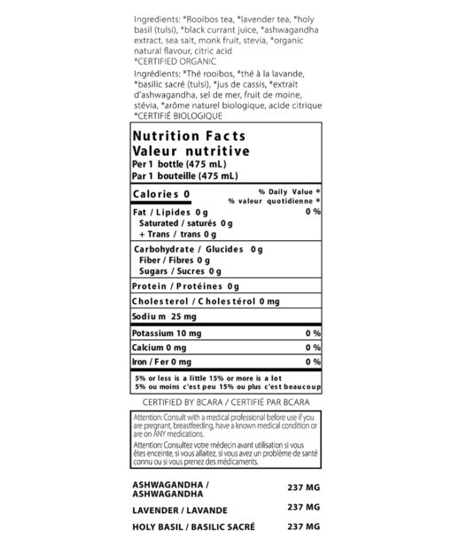 nutrition label for thrive remedies stress flavour